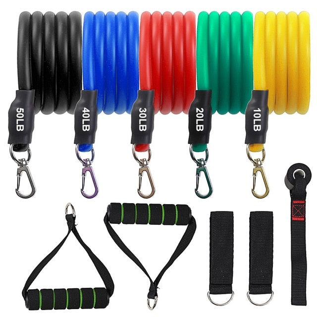 11pcs Resistance Bands Sports Fitness Pull Rope Body Fitness Equipment Home Training Pull Rope